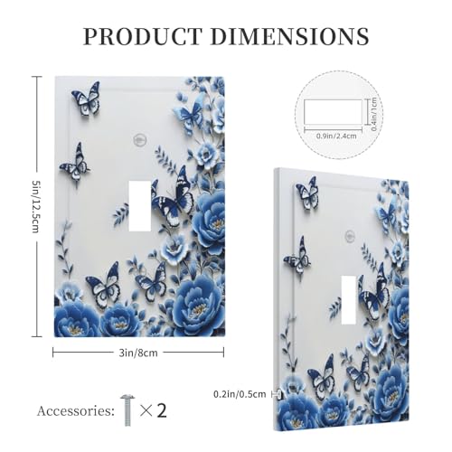 Light Switch Cover Plate Blue Peony Flowers Butterfly Vintage Floral 1 Gang Single Toggle Decorative Switch Plates Wall Plates Electrical Faceplate for Bathroom Bedroom Decor - color: Blue Peony Flowers Butterfly Vintage Floral, size: 1 Gang Single Toggle