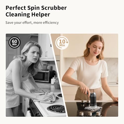 Electric Spin Scrubber, Cordless Power Dish Scrubber Brush, Type-C Fast Charging with LED Power Display, 3 Speeds, 6 Replaceable Heads for Cleaning Kitchen Stove/Bowl/Sink/Corner/Tile/Grout (Grey) - color: Gray