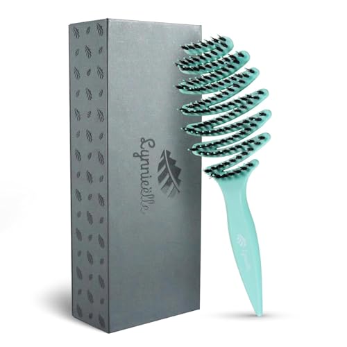 Wet Natural Boar Bristle Hair Brush for Fine Hair - A Great Gift | Smoothing Vented Detangling, Hair Texture, Gentle Scalp Feel, for Women and Men, Paddle, Frizz, Thin Hair, High Quality - color: Aqua