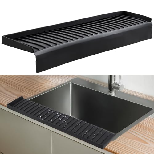 Sink Edge Protector with Suction Cup 4"x14", Silicone Sink Splash Guard for Kitchen & Bathroom, Protect Countertop from Scratches, Stains, for Stainless Steel Granite Quartz-Black - color: Black, size: 4in x 14in