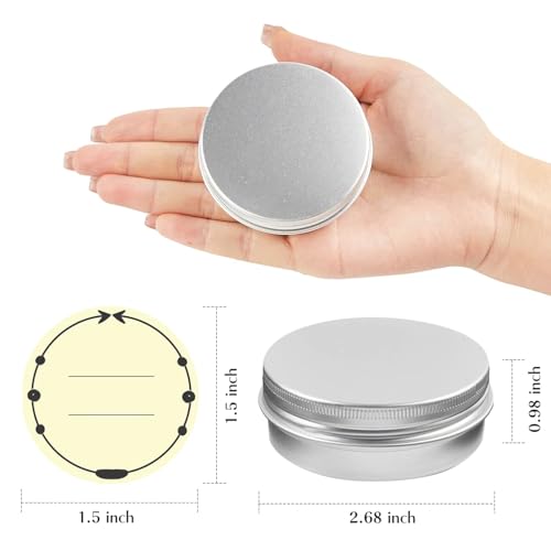 TUZAZO 48Pack 2 Oz Aluminum Tin Cans with Screw Lid and Labels, Refillable Travel Sized Cosmetic Containers Small Tins for Salves, Lotion Bars, Beard Balms, Candles - size: 2oz*48