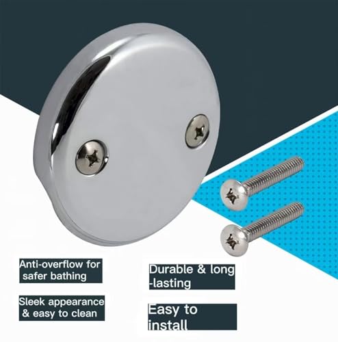 Two-Hole Bathtub Overflow Drain Cover, 81mm (3.18 inch) Diameter with 48mm Hole Spacing, Zinc Allo Cover with 2 Screws for Standard Tub (Plated Chrome) - color: Plated Chrome