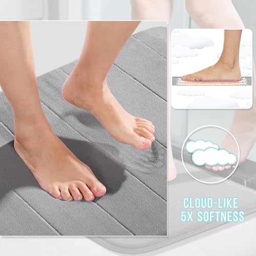 Yimobra Memory Foam Bath Mat Set 2 Piece - Super Soft Absorbent Quick Dry Bathroom Toilet Rugs, Machine Washable Non Slip Floor Carpet for Tub Shower & Single Sink (31.5x20 & 24x20, Gray) - color: Grey, size: 31.5x20+24x20 Inch
