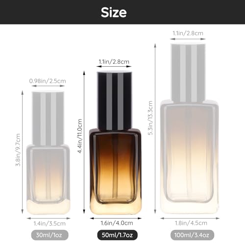Segbeauty 2pcs 50ml Empty Refillable Glass Pump Bottle, 1.69oz Glass Containers Dispenser Gradient Brown Empty Bottles Travel Size Lotion Bottle with Pump for Essential Oil Blends Cream Lotion - size: 1.7oz/50ml