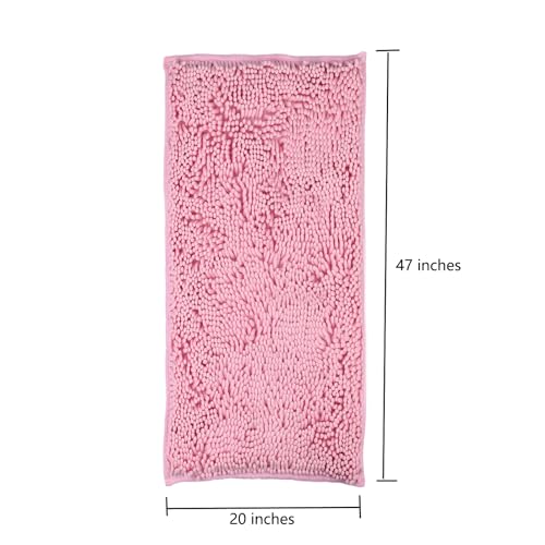 LanYunUmi Pink Rugs for Bathroom Slip-Resistant Shag Chenille Bath Rugs Mat Extra Soft and Absorbent Bath Rug for Shower Room Machine-Washable Fast Dry (Pink, 20"x47") - color: Pink, size: 20"x47"