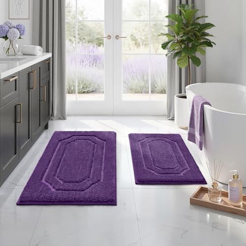 HOMEIDEAS Bathroom Rugs Sets 2 Piece, Extra Soft and Absorbent Microfiber Plush Bath Mat with Non Slip Backing(Purple) - color: Purple