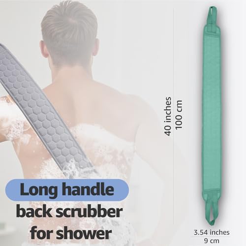 Back Scrubber for Shower with Handles, 40 Inch Extra Long Double-Sided Exfoliating Bath Strap, Textured Body Washer with Extended Reach for Deep Cleaning (Green) - color: Green