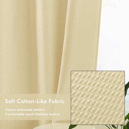 Mrs Awesome No Hook Shower Curtain with Snap-in Liner Less Time On/Off, Embossed Waffle-Look Textured Fabric Shower Curtain for Bathroom, Soft & Lightweight, 71x74, Beige - color: Beige, size: 71"W x 74"L (Pack of 1)