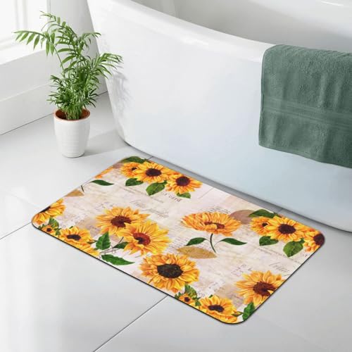 Sunflower Flowers Bath Mat Rugs 15.7x23.6 in, Retro Floral Diatomaceous Earth Bathroom Rug Rubber Non-Slip Absorbent Bathroom Mat for Bathroom Kitchen Floor, Tub and Shower Sink - color: Sunflowers