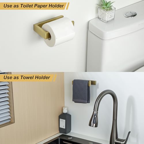 Sayayo Brushed Gold Toilet Paper Holder Wall Mount, Toilet Tissue Holder for Bathroom Tp Holder Square, SUS304 Stainless Steel - color: Gold - Drilling