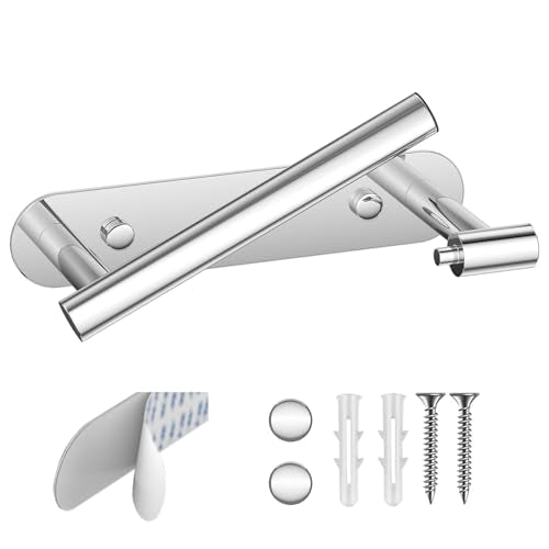 BESy Adhesive or Screw Toilet Paper Holder Wall Mount Rustproof Modern Roll Holder Flexible Pivoting Adjustable Tissue Handle with Self Adhesive or Mounted with Screws Stainless Steel Polished Chrome - color: Polished Chrome