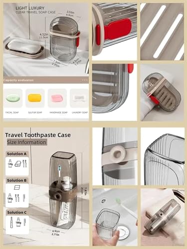 Travel Soap Case Toothbrush Cup Set, Portable Soap Holder, Soap Travel Case, Travel Bar Soap Case with Lid, Leakproof Travel Soap Dish, Bar of Soap Travel Case for Bathroom, Camping, Gym