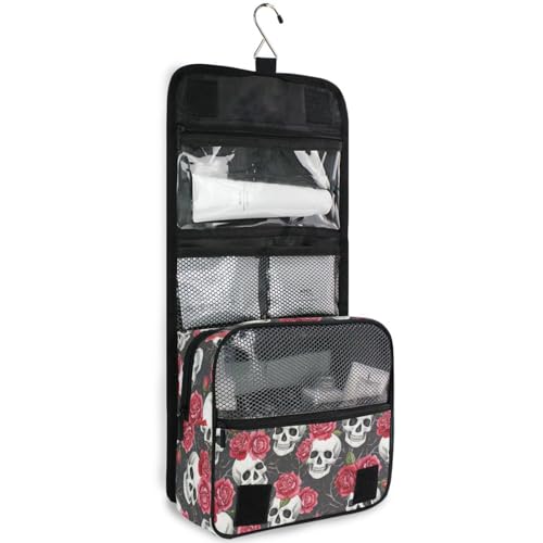 MNSRUU Hanging Toiletry Bag Skulls Rose Flowers Makeup Bag Portable Travel bag for Toiletries Organizer Bags for Women Men, Travel-Essentials Bag - color: Skull 06b