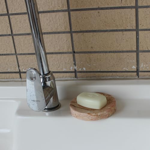 Natural Pink Marble Soap Dish, Round Small Jewelry Dish, Sponge Holder for Bathroom, Kitchen - color: Pink Marble