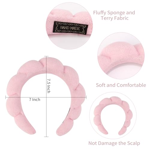 Chanaco Spa Headband and Wrist Bands for Women, Skincare HairBands Wrist Towels, Face Wash Hair Wraps Non Slip, Thick Facial Accessories for Makeup, Bath Shower Teen Girl Gifts Trendy Stuff - color: Black,Pink