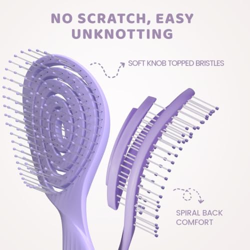 SHINLEA Detangle Hair Brush, Detangling Wet & Dry Spiral Hairbrush for Women, Men, Kids, Vented Detangler for Blow Drying, Glide Through Tangles For All Hair Types (Purple) - color: Purple