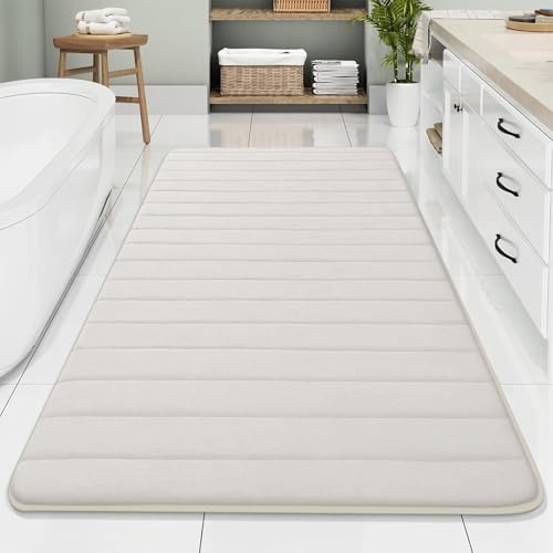 Buganda Memory Foam Bath Mat, 70" x 34", Ultra Soft Bathroom Rugs, Water Absorbent and Machine Washable Bath Rug Runner for Bathroom, Shower, and Tub, Cream - color: Cream, size: 70" X 34"