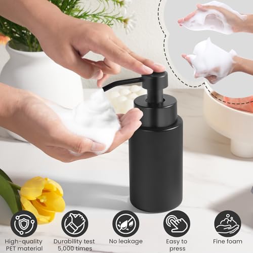 6 Pack 10 OZ Glass Foaming Soap Dispenser for Bathroom & Kitchen Foaming Hand Soap Dispenser with Labels Dispenser for Liquid Soap,Shampoo,Body Wash,Dish Soap,Black