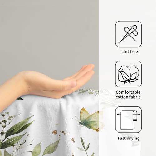 Sage Green Leaves Hand Towels for Bathroom Set of 2 Spring Green Floral Bath Towels 14X28 Inch Spring Kitchen Towels Soft Absorbent Decorative Quick Drying Fingertip Towels for Shower Face Gym Spa - color: Spring Green Floral