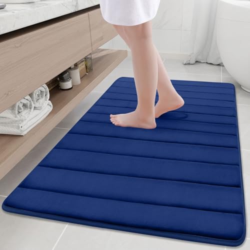 Buganda Memory Foam Bath Mat, 47" x 32", Ultra Soft Bathroom Rugs, Water Absorbent and Machine Washable Bath Rug Runner for Bathroom, Shower, and Tub, Navy Blue - color: Navy Blue, size: 47" X 32"