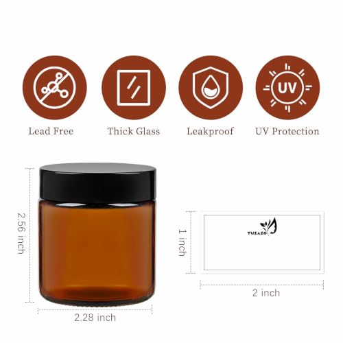 4 Oz Glass Jars with Lids, 12 Pack Thick Amber Glass Jar with Inner Lid and Black Lid, Leakproof Round Airtight Empty Cosmetic Containers for Lotion Cream Body Butter and Candle Making