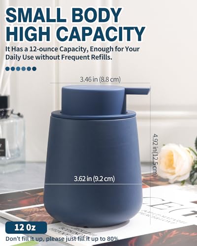 Bosilunlife Soap Dispenser Bathroom - Blue Ceramic Soap Dispenser Lotion Hand Pump Dish Soap Bottle for Kitchen 12oz Refillable Liquid Hand Wash Dispenser for Bathroom - color: Matte Blue
