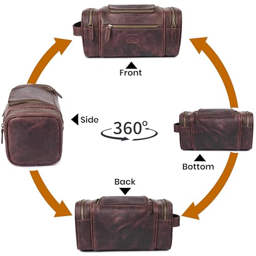 LEATHER VILLAGE Genuine Leather Travel Dopp Kit for Men & Women – Water-Resistant Large-Capacity Hanging Toiletry Bag for Travel, Grooming, Bathroom Organization, Shaving Essentials & Gym Use - Cherry - color: Cherry