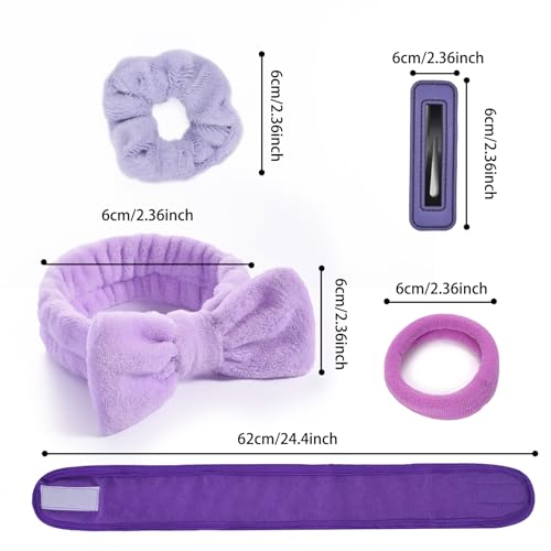 20 Piece Spa Set, Face Wash Headband and Wristband, Bubble Headband, Gifts for Ladies, Women's Headbands (Purple) - color: Purple