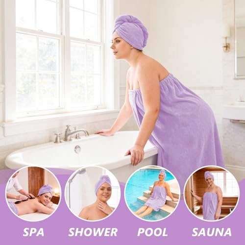 Women’s Plus Size Towel Wrap with Hair Towel (2XL-4XL), Oversized Shower Body Wrap Bathrobe, Soft Quick-Dry Hair Drying Towel for Spa Use Light Purple - color: Light Purple, size: 2XL-4XL