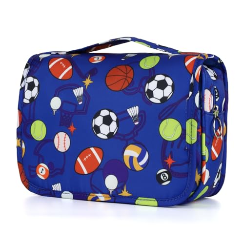 Kids Hanging Toiletry Bag for Boys, Travel Toiletry Bag for Little Young Boys Waterproof Wash Bag Toddler Traveling Toiletries, Soccer Balls Blue - color: Blue-Soccer Balls