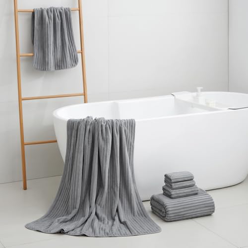 Extra Large Bath Towel Set of 6 (40"x80"),Oversized Bath Sheet Super Soft Highly Absorbent Microfibers Quick Dry Luxury Shower Towel for Bathroom Spa Gym Hotel Yoga (Grey, 6Piece) - color: Gray, size: 6Piece Towel Set