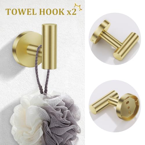 TURS Brushed Gold Bathroom Hardware Set 5 Piece, SUS304 Stainless Steel Bath Towel Bar Set, 24 Inch Bathroom Accessories Kit Wall Mounted - color: Brusehd Light Gold