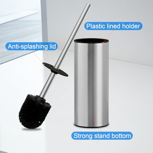 304 Stainless Steel Toilet Brush and Brush Holder Set, Circular Floor Toilet Brush Holder, Long Handle, Bathroom Heavy-Duty Cleaner, High-End Cylinder Wall, 2 Brush Head (Brushed) YIGUANXIN - color: H-brushed