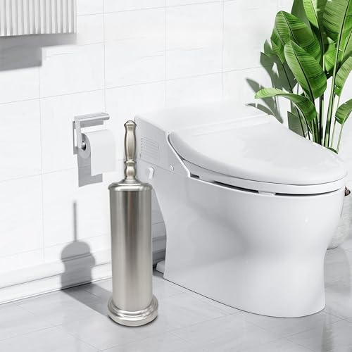 Metal Toilet Bowl Brush with Holder Premium Bathroom Cleaning Set Rustproof Hygienic Durable Elegant Finish - color: Satin Nickel