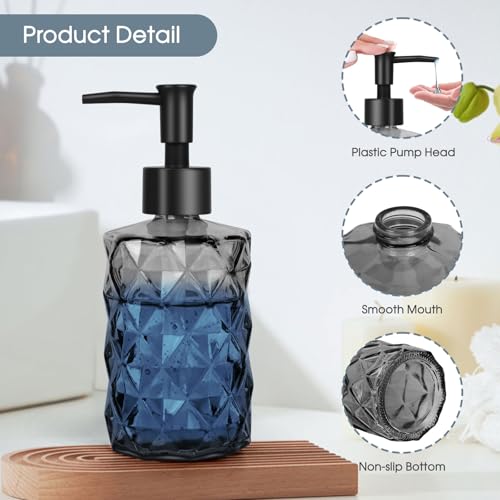 Topsky 2 Pack Glass Soap Dispenser with Black Plastic Pump, 330ml Liquid Hand Soap Dispenser, Rustproof Pump for Kitchen & Bathroom, Great for Lotions, Essential Oil, Liquid Soaps-Gray - color: Diamond-clear Black, size: Plastic Pump