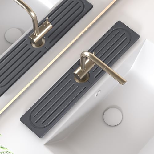 Kitchen Faucet Mat, Diatomite Sink Faucet Mat Splash Guard for Kitchen, Water Absorbing Stone Tray for Sink, Quick Drying Faucet Mat for Kitchen Sink, Absorbent Stone Drying Tray for Bathroom Counter - color: Dark Gray Style 2, size: 20" x 4"