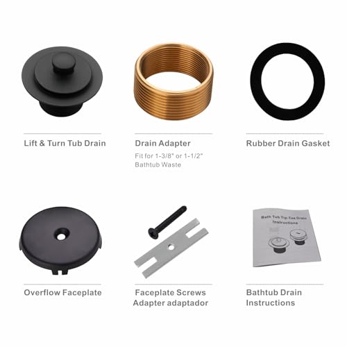 WELLUP Black Bathtub Drain Conversion Kit,Lift & Turn Tub Drain Overflow | Solid Brass & Stainless Tub drain,Fits 1-3/8 & 1-1/2 Bathtub Drain,Replacement Tub Drain kit,1 Hole Overflow Faceplate - color: Black, style: 1 Hole