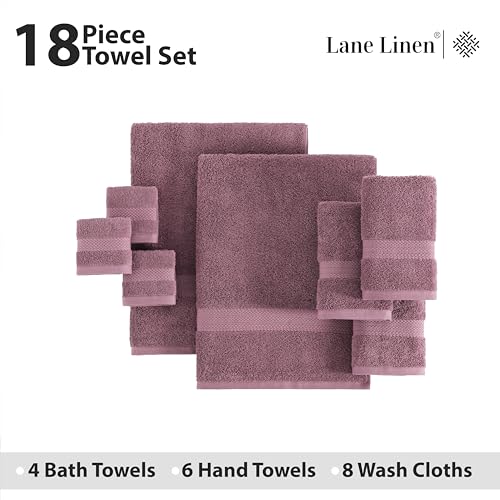 LANE LINEN 100% Cotton Towels for Bathroom - 18 Piece - Softer & Highly Absorbent - 4 Bath, 8 Wash Cloth, 6 Hand Towels - Perfect Family Set, Hotel Quality, Gentle on Skin - Wistful Mauve - color: 12: Wishful Mauve, size: 18 Piece Towel Set