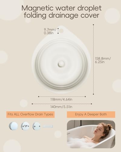 Bathtub Overflow Drain Cover Tub, Silicone Magnetic Bathroom Overflow Drain Cover, Overflow Drain Cover for Bathtub, Bathroom Spa Accessories, Adds Inches of Water to Your Tub for Deeper&Warmer Soak - color: White