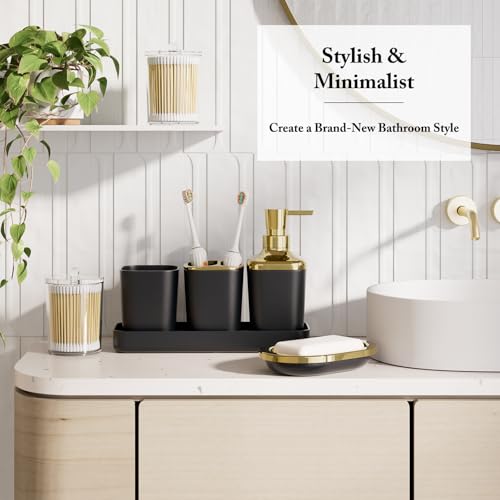 XLHOMO Bathroom Accessory Set - 24PCS Luxury Bathroom Accessories Set, Bathroom Sets with Shower Curtain and Rugs, Black Bathroom Set with Trash Can, Toothbrush Holder & Soap Dispenser for Home Decor - color: Black & Gold, size: Gradient Complete Set+Bath