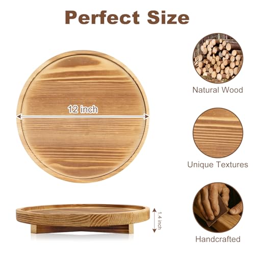 12 inch Large Round Decorative Tray Wood Bathroom Counter Organizer Farmhouse Kitchen Decor Wooden Riser for Perfume Soap Dish Wood Decorative Candle Holders for Home Decor Brown Table Centerpieces - color: Dark Brown, size: 12"