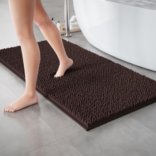 RUN HELIX Bathroom Rugs Set Non Slip 2 Piece Bath Rugs Extra Soft Chenille Bathroom Mats Bath Mat Set,Absorbent Shaggy Rugs Perfect Plush Mats Small Rug - color: Brown, size: 32"L x 20"W + 24"L x 16"W