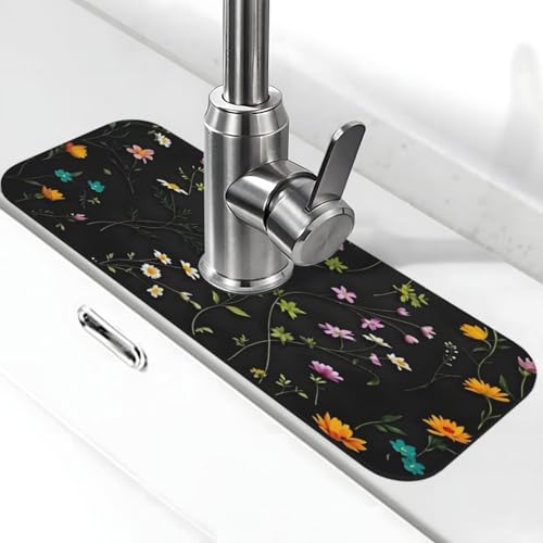 Flower Branch Pattern Design Cute Kitchen sink faucet pad, strong water absorption, anti slip, easy to clean, very suitable for splash and drip prevention, suitable for kitchens and bathrooms - color: Flower Branch Pattern Design Cute