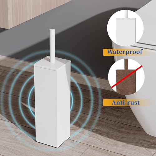 RUACQ Toilet Brush and Holder Set,Square Toilet Bowl Brush for Bathroom with 304 Stainless Steel Handle Toilet Cleaner Brush with Durable Scrubbing Bristles,Splash-Proof (White) - color: White, size: 1 pack