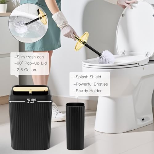 21PCS Bathroom Sets with Shower Curtain and Rugs Bathroom Accessories Set Black Bathroom Set Complete with Trash Can, Toilet Brush, Qtip Holder & 3PCS Soap Dispenser - size: Bath Set+Marble Shower Curtain+Rugs, style: Black