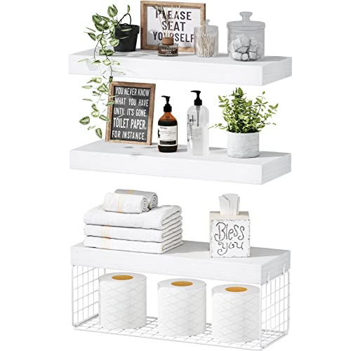 QEEIG Bathroom Shelves Over Toilet - Wall Mounted Floating Shelves Toilet Paper Storage Small Farmhouse Decor Shelf 16 inch Set of 3, White (019-W3) - color: C. White, size: 3pcs