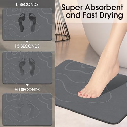 ZIKIBL Stone Bath Mat Diatomaceous Earth Shower Mat Non-Slip Super Absorbent Diatomite Stone Mats for Bathroom Floor Quick-Drying Easy to Clean (24''*16'' Grey) - color: Grey
