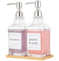 Dish and Hand Soap Dispenser for Kitchen,Glass Soap Dispenser with Pump,Tray,Funnel, Set of 2 Countertop Soap and Lotion Dispenser for Bathroom,Shower,500ml/16.9oz, - color: Ks-5070-28y-2s