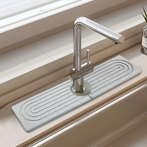 Jiozermi 15.8 Inch Diatomite Faucet Mat for Kitchen Sink, Diatomite Stone Sink Tray Faucet Sink Splash Guard Sink Faucet Absorbent Mat for Kitchen Bathroom Fucet Sink(15.8" x 3.9",Light Grey) - color: Light Grey, size: 15.8" x 3.9"