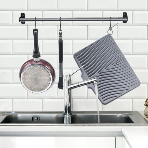 TIKNIK Silicone Dish Drying Mat for Kitchen Counter - Heat Resistant & Non-Slip Dish Drain Pad with Built-In Drain, Dishwasher Safe, Quick-Dry, Hangable & Roll-Up for Storage, Grey-1pcs, 20" x 15" - size: 20" x 15"